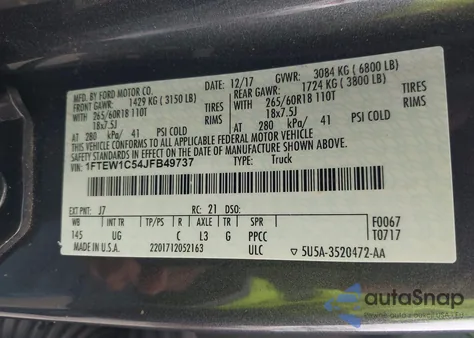 2018 Ford F-150 Xlt z USA, uszkodzony, nr VIN 1FTEW1C54JFB49737